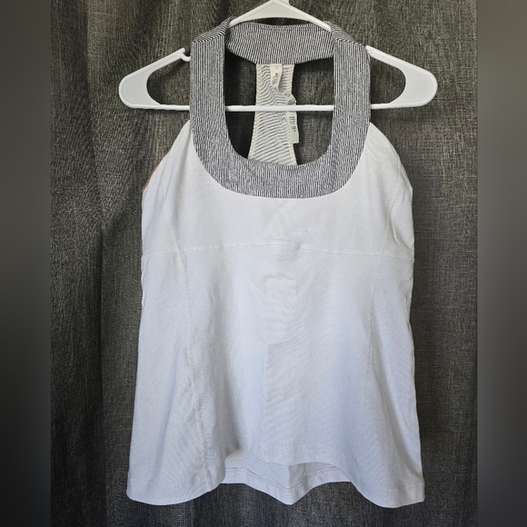 Lululemon Athletica Racer Back Tank Top White/Grey Sports Bra Built In Size 12 - Picture 1 of 5